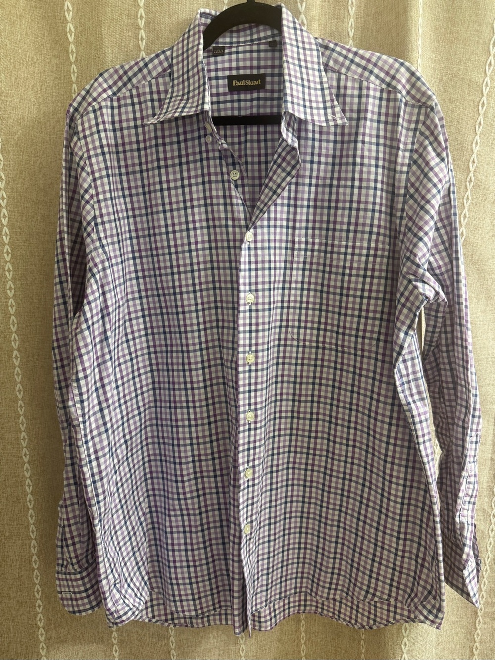 Paul Stuart Men's Lavender and White Check Button-Down Shirt